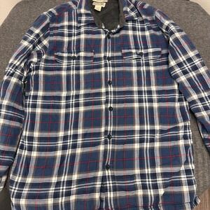 LL Bean Traditional Fit Flannel Lined Shirt Jacket Blue Plaid Men Size L Warm